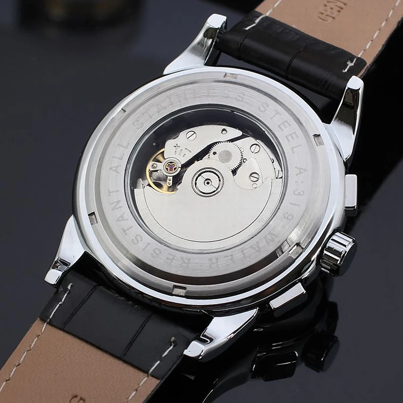 FORSINING Moon Phase механические часы из натуральной кожи ремешок мужские Топ бренд
