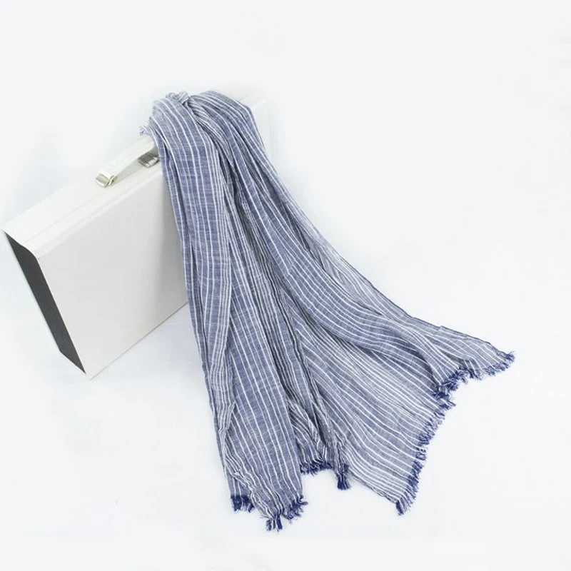 Весенний женский и мужской шарф хлопковые льняные винтажные полосатые шарфы 180*80