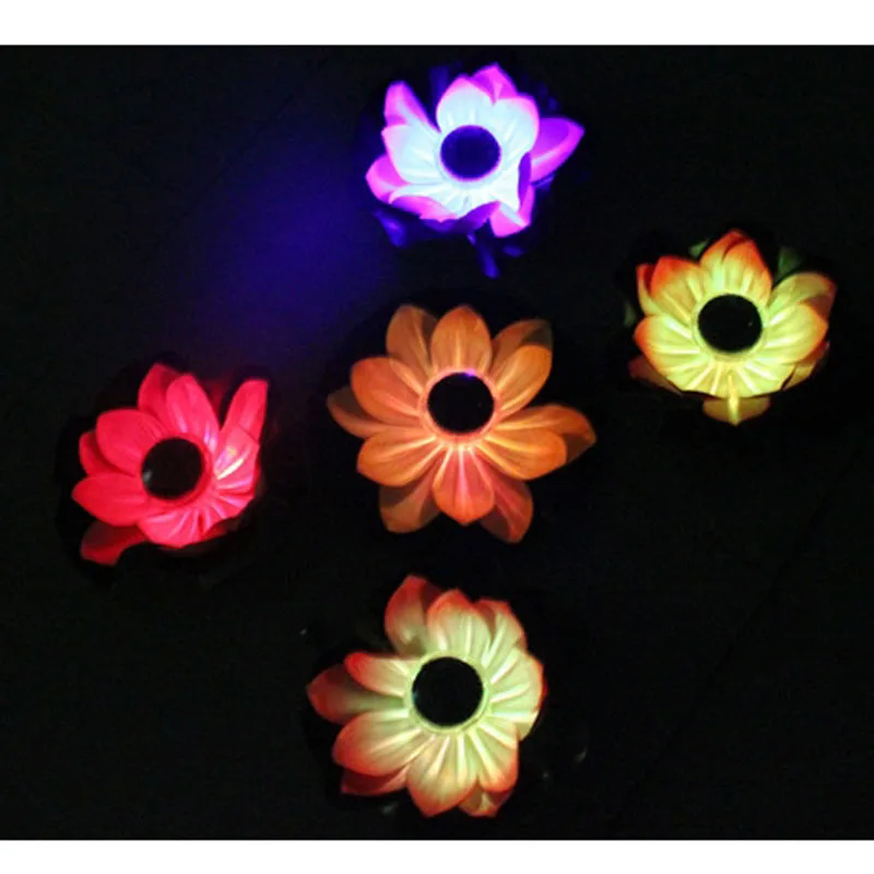 Горячая плавающая Лотос Солнечная энергия Ночник LED Энергосберегающая Цветочная