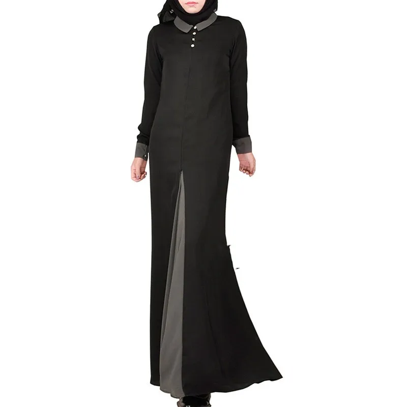 NEW Women Long Sleeve Evening Maxi Dress Color Block Muslim Chiffom Abaya Kaftan Islamic Jilbab Robe Dubai Gowns D967
