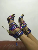 hot selling open toe sandal boots summer newest colorful leather high heel sandal woman thin heels boots