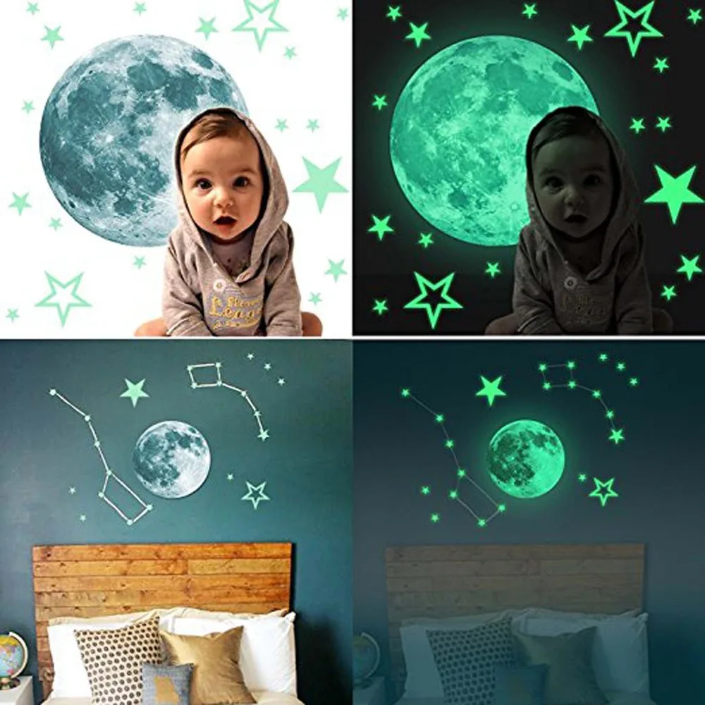 Glow in the Dark Stars with Moon for Ceiling Or Wall Stickers Glowing Decals Room Decor Galaxy Star YL013 |