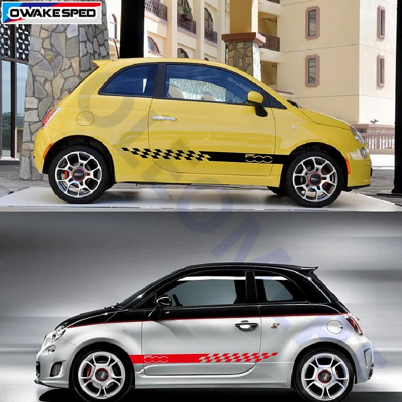 Виниловые наклейки для FIAT 500, для боковой двери, юбки, полосы, решетки, флага, графика, авто, для кузова, Декор, наклейка, для автомобиля, спортивный стиль