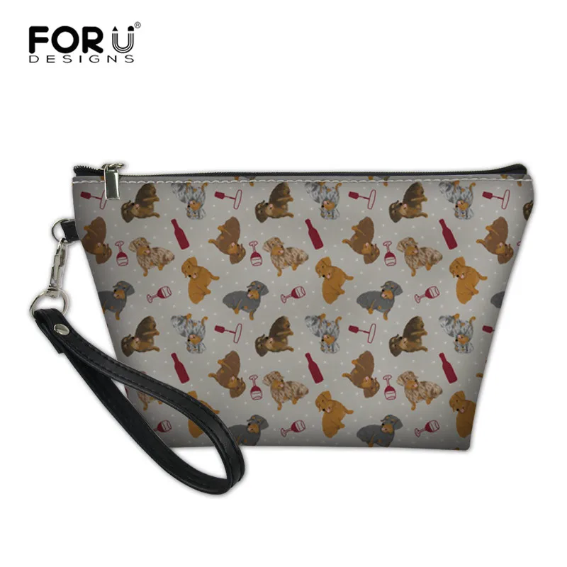 FORUDESIGNS Для женщин макияж мешок крошечный Жесткошерстный Такс кожи Косметические сумка-Органайзер для путешествий Профессиональный туалетные принадлежности, мытье чехол