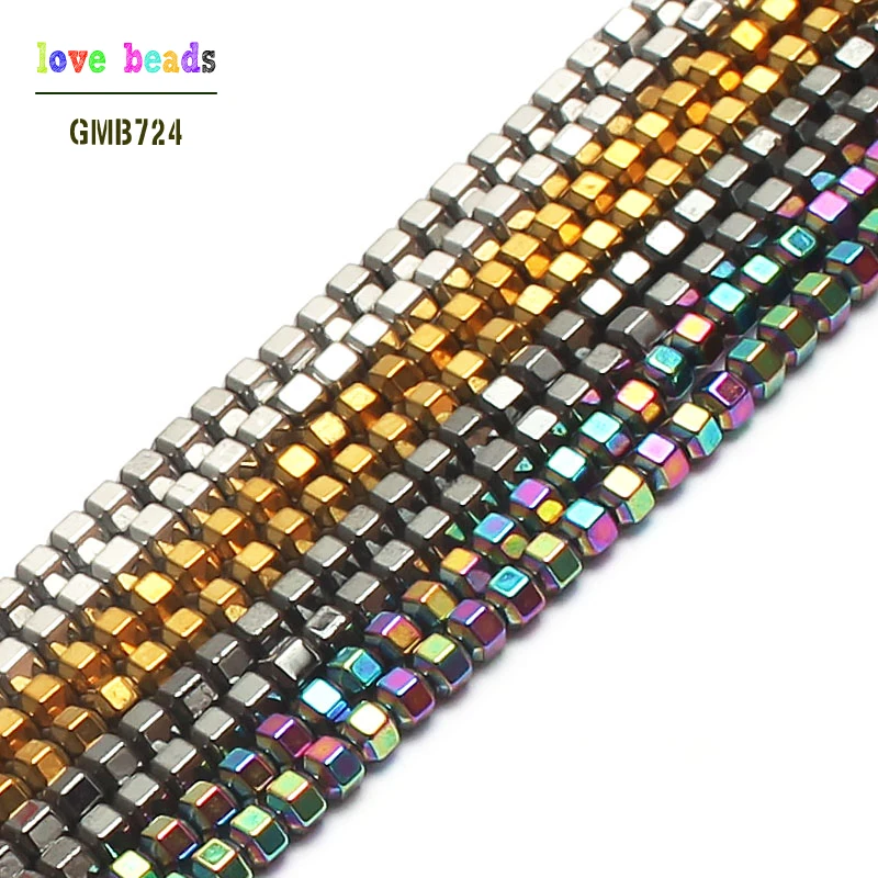 

2*2mm Natural Stone Beads Gold/Silver Color/Black Multicolor Plated Hexagon Drusy Hematite Beads For Jewelry Making 15inch