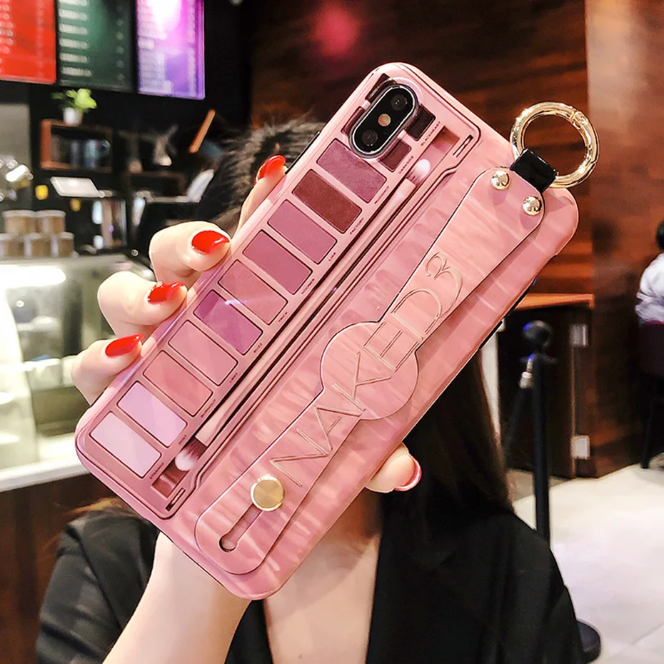 Чехол-палитра теней для макияжа для iPhone 11 Pro XS Max X XR, роскошная коробка теней для век, ремешок для iPhone 7, 8, 6 S, 6 Plus, чехол