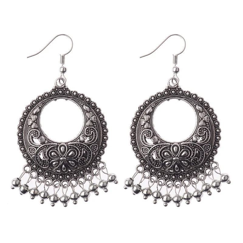 WE178 OIQUEI Boho винтажные индийские Jhumka Большие колокольчики с кисточками Висячие серьги для женщин этнические Цветочные Резные массивные серьги ювелирные изделия - Окраска металла: WE178
