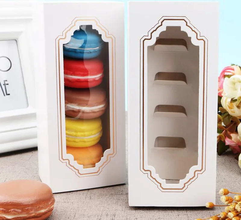 

200pcs 5 Cups Pastry Packaging Drawer Box Hot New Window Macaron Box, Cake Box, Gift Box W9965
