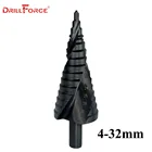 Drillforce черная сталь титановая ступенчатая спиральная дрель, конические конусные сверла, электроинструменты 4-32 мм
