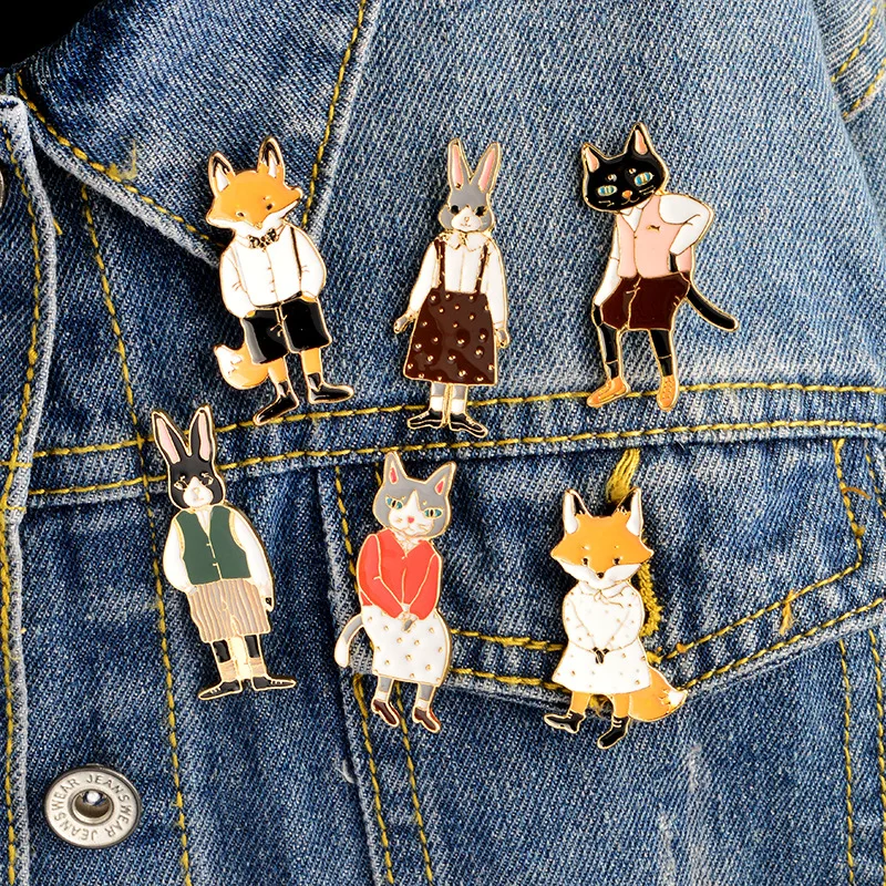2018 creative brooches Cat Rabbit Fox lovely animal drop oil Enamel pins Denim Shirt Collar Lapel pin Jewelry gifts for kids | Украшения и