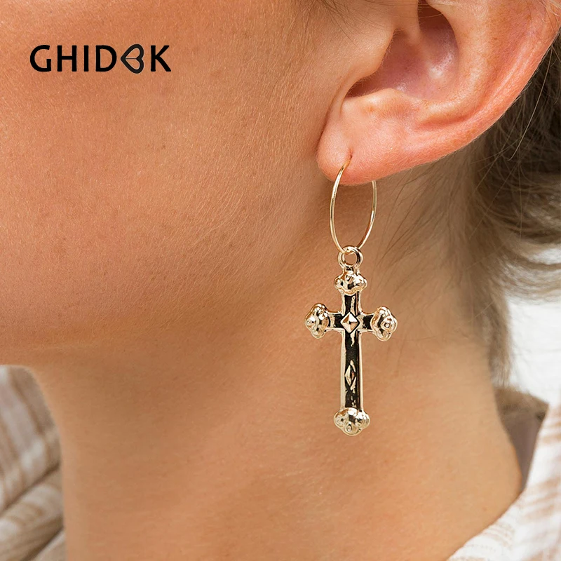 GHIDBK простые золотые серьги кольца с крестиком для женщин геометрические