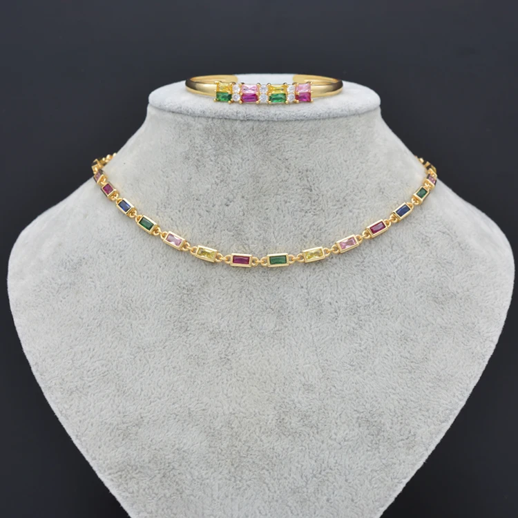 Комплект из ожерелья и браслета с радужным цирконием подходит для вечеринок