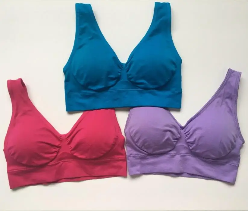 red purple blue 3 шт./компл. yoga Бег без проволок со съемной тонкой подкладкой бесшовные пуш-ап для женщин размера плюс S-XXXL нижнее белье без косточек для спортивный бюстгальтер для фитнеса - Цвет: red purple blue