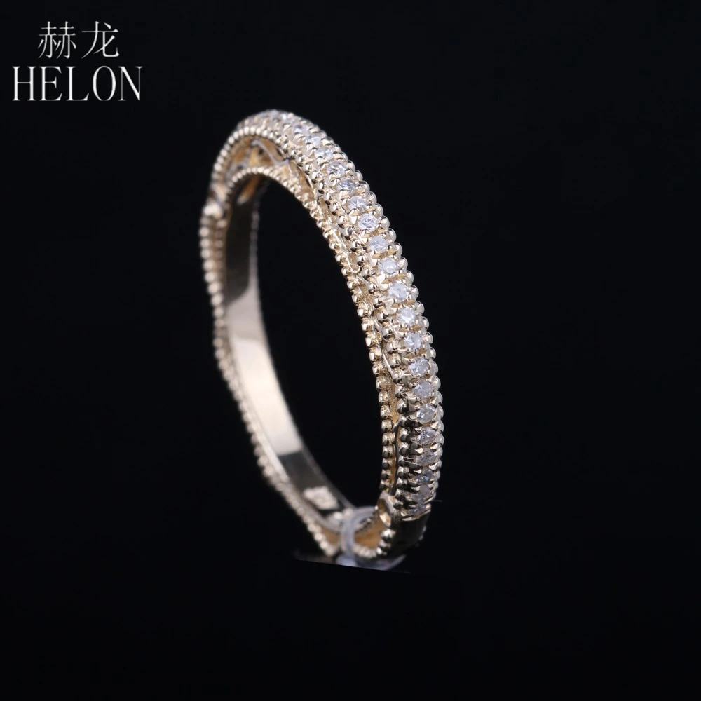 HELON Solid 14 K, желтое золото 0.2ct, Круглый, Настоящее натуральное бриллиантовое украшение, Свадебное женское винтажное ювелирное элегантное уникальное кольцо