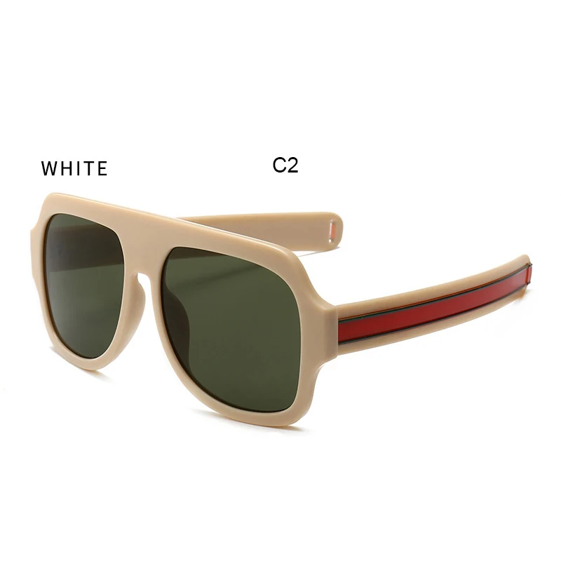 FU E Fashion sunglasses Women Brand Designer Retro Large Square sunglasses Men Glasses Tricolor stripe sunglasses UV400 - Цвет линз: C2