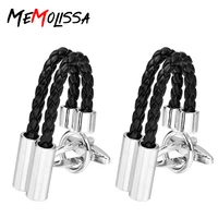 memolissa classic rope design cufflinks stainless steel with black leather movement cufflinks bouton de manchette