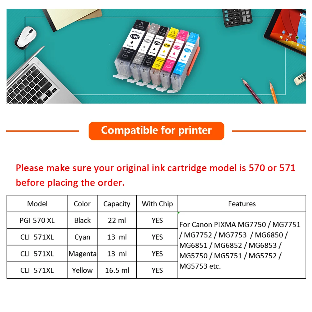XiangYu для Canon PGI 570 canon CLI 571 XL чернильный картридж Pixma MG5750 MG5751 MG5752 MG5753 MG6850 MG7750 MG6853 MG7753 |