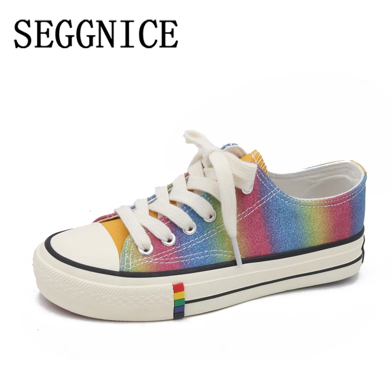 SEGGNICE/парусиновая обувь для женщин Разноцветные туфли на плоской платформе