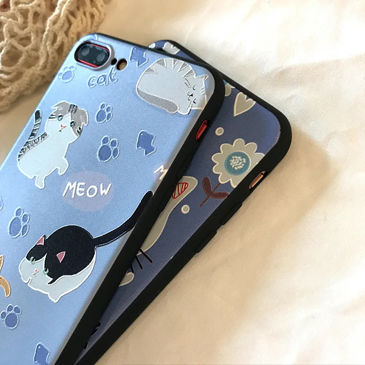 Kawaii милый мультяшный Кот корейский чехол для телефона iPhone 7 Puls 6 6S 8 чехлы Модные 3D