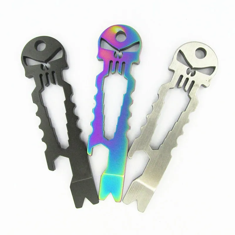 

1PC Skull Stainless Steel Bottle Opener Wrench EDC Multitool Kit Outdoor Survival Pocket Portable Keychain Tool Pendant
