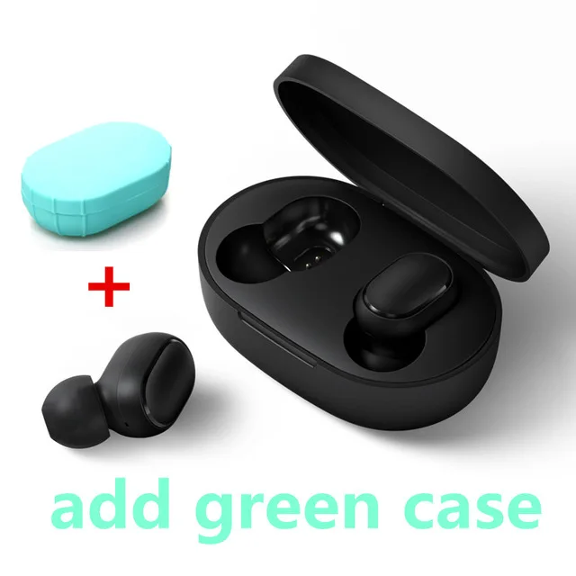 add green case Xiaomi mi Red mi AirDots TWS Bluetooth 5,0 наушники, беспроводная гарнитура, шумоподавление, стерео наушники, наушники, гарнитура с mi c - Цвет: add green case