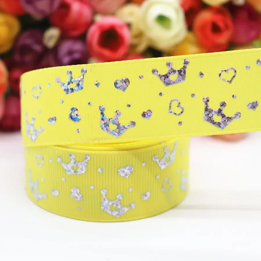 7 5 ярдов Grosgrain лента Лазерная Серебряная корона печатная лента " 25 мм пробки для бутылок DIY ремесла аксессуары ручной работы M19042701 - Цвет: 7
