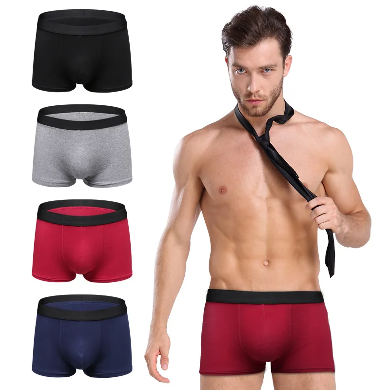 Мужское однотонное хлопковое удобное дышащее нижнее белье со средней талией