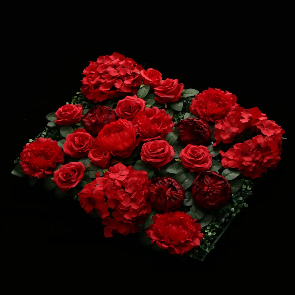 

5pcs Artificial Rose Peony Hydrangea Flower Wall Panels Backdrop Red