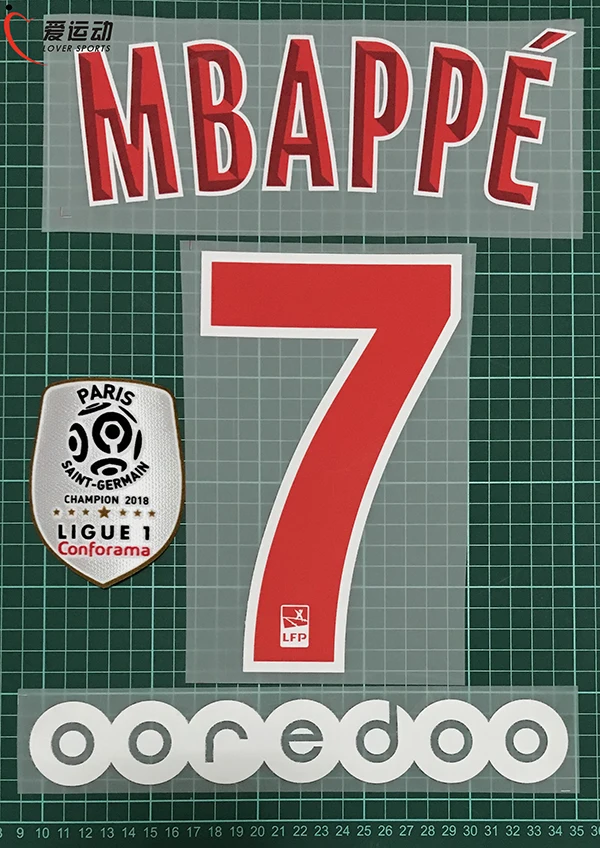 2018-19 MBAPPE #7 набор с номером домашнего имени + патч чемпиона 1 Лига OOREDOO Paris nameset