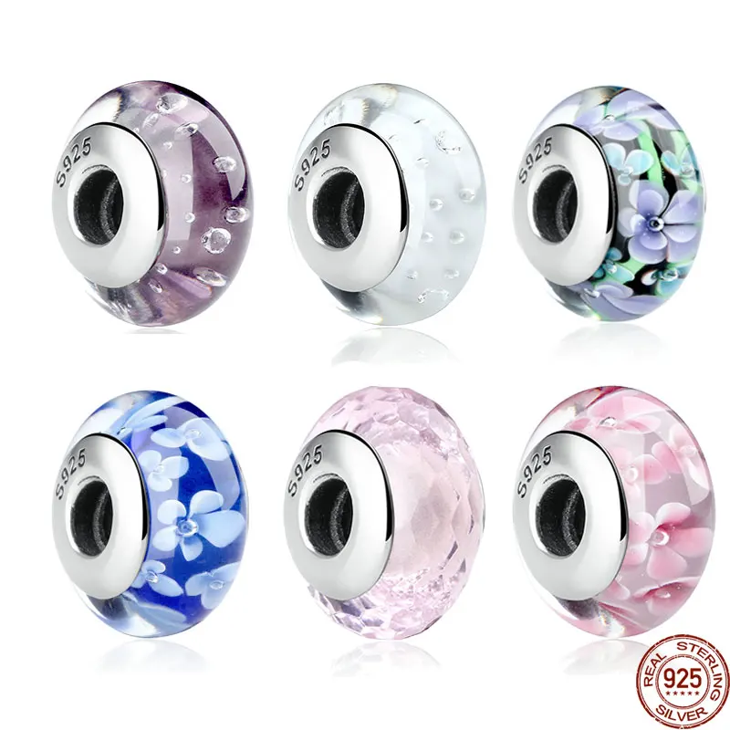 Горячая DIY Шарм 925 пробы серебро Perles европейские стеклянные бусины муранские бусины подходят для изготовления ювелирных изделий ECZ004