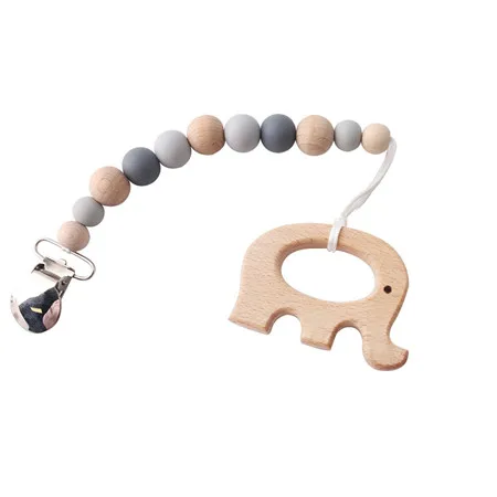 elephant 1 шт., детский прорезыватель, цепочка для соски, деревянная птица, грызун, подвеска, соска, зажим на цепочке, силиконовые бусины, деревянный Прорезыватель для зубов, уход за ребенком - Цвет: elephant