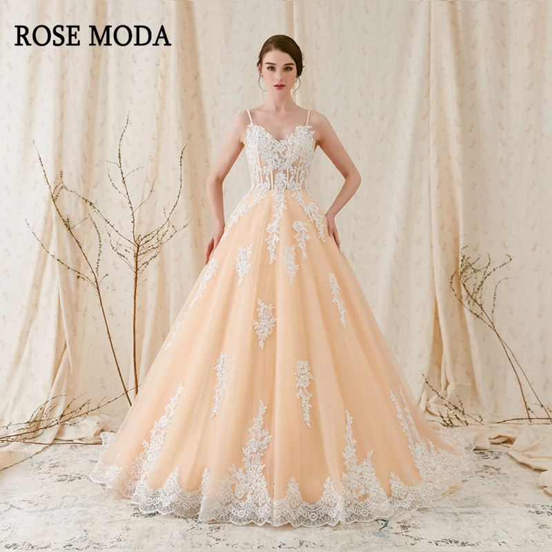 

Rose Moda Gorgeous Champagne Lace Wedding Ball Gown Real Photos