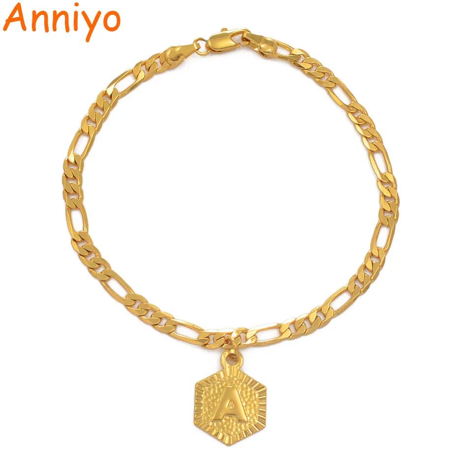 Anniyo A-Z, 26 букв, браслет для женщин и мужчин, английские цепочки с буквами, звенья, браслеты, украшения из букв, металл#197006