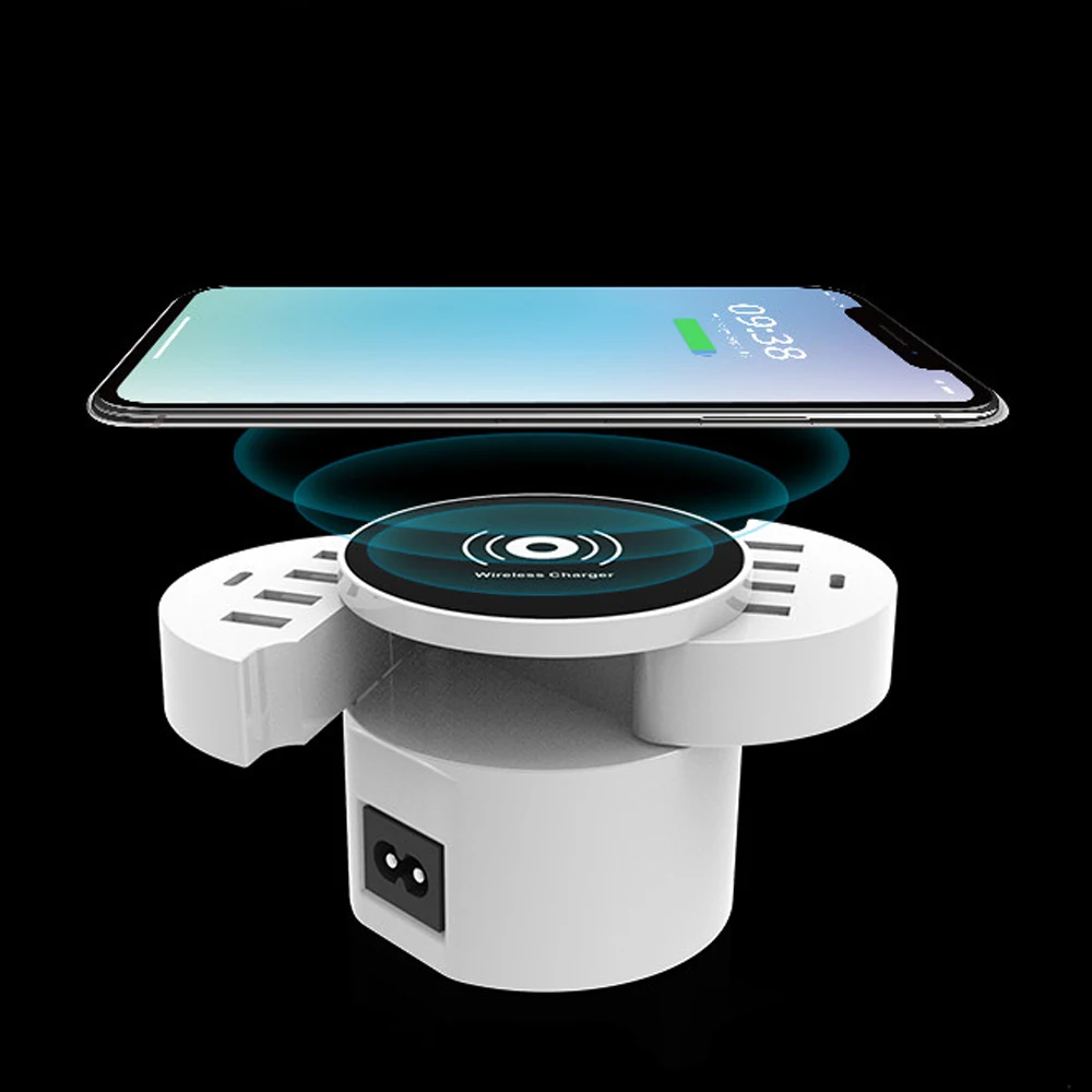 Беспроводное зарядное устройство Qi + универсальное с 8 USB-портами умная