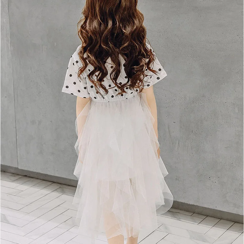 2019 г. Новая летняя детская одежда корейское Хлопковое платье в горошек сеточные с