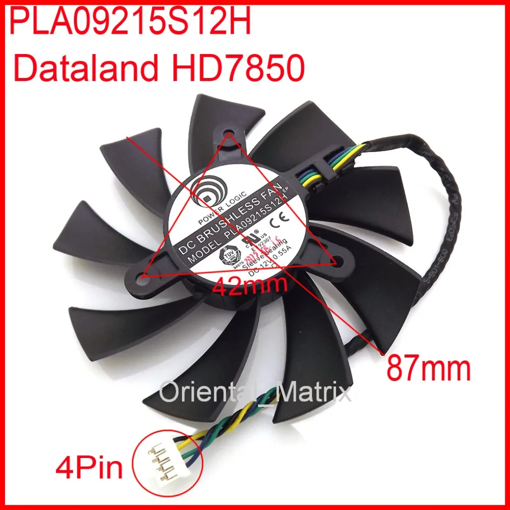 Вентилятор Охлаждения видеокарты PLA09215S12H 12V 0.55A 87 мм 4 провода pin для графической