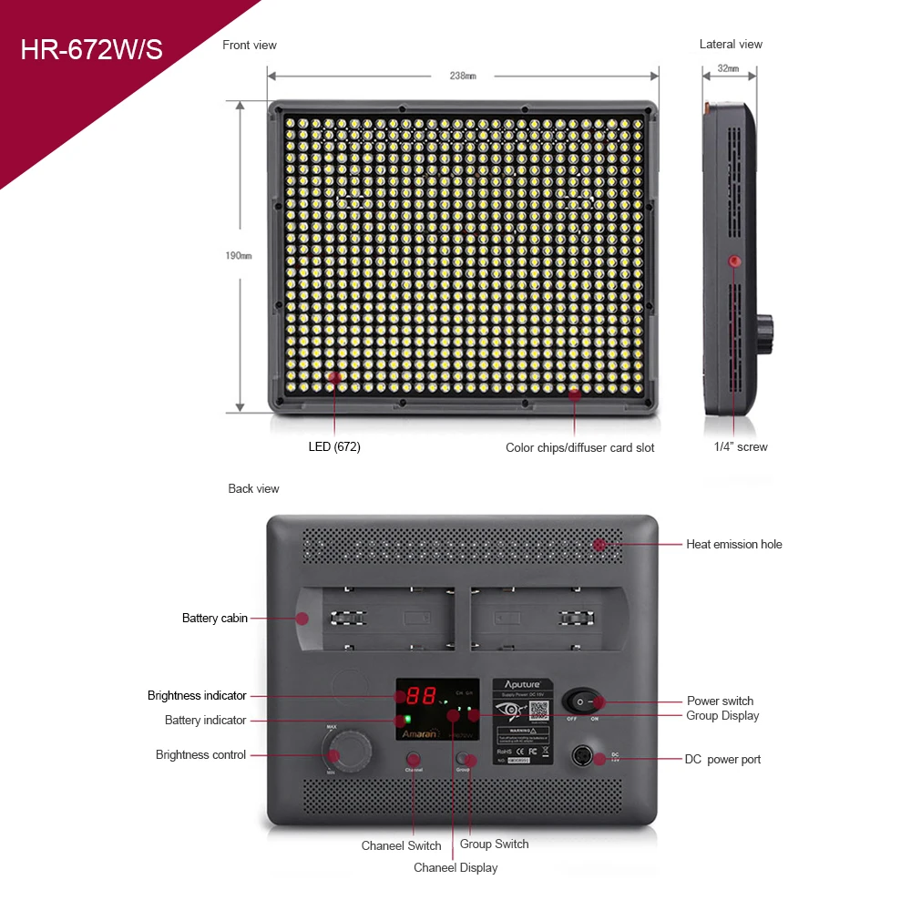 Aputure HR672 Серия комплект 2 шт. HR672W и HR672S HR672C затемненная Светодиодная панель для