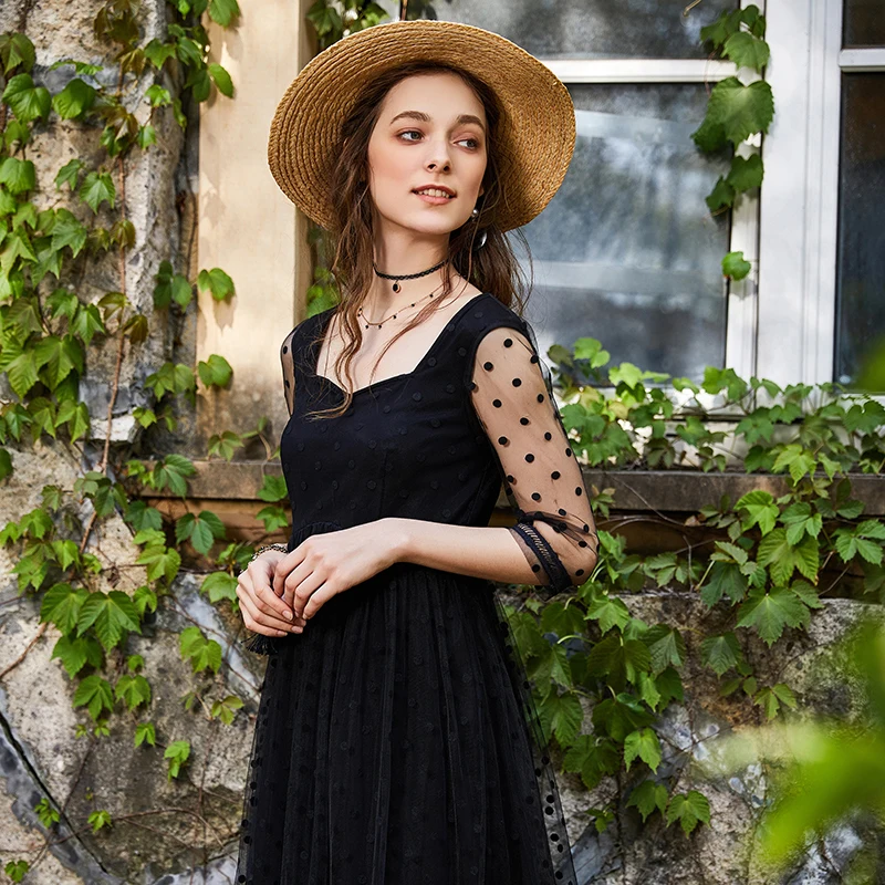 ARTKA 2018 Ранняя осень Винтаж точка сетки шить плиссированные пикантные Высокая