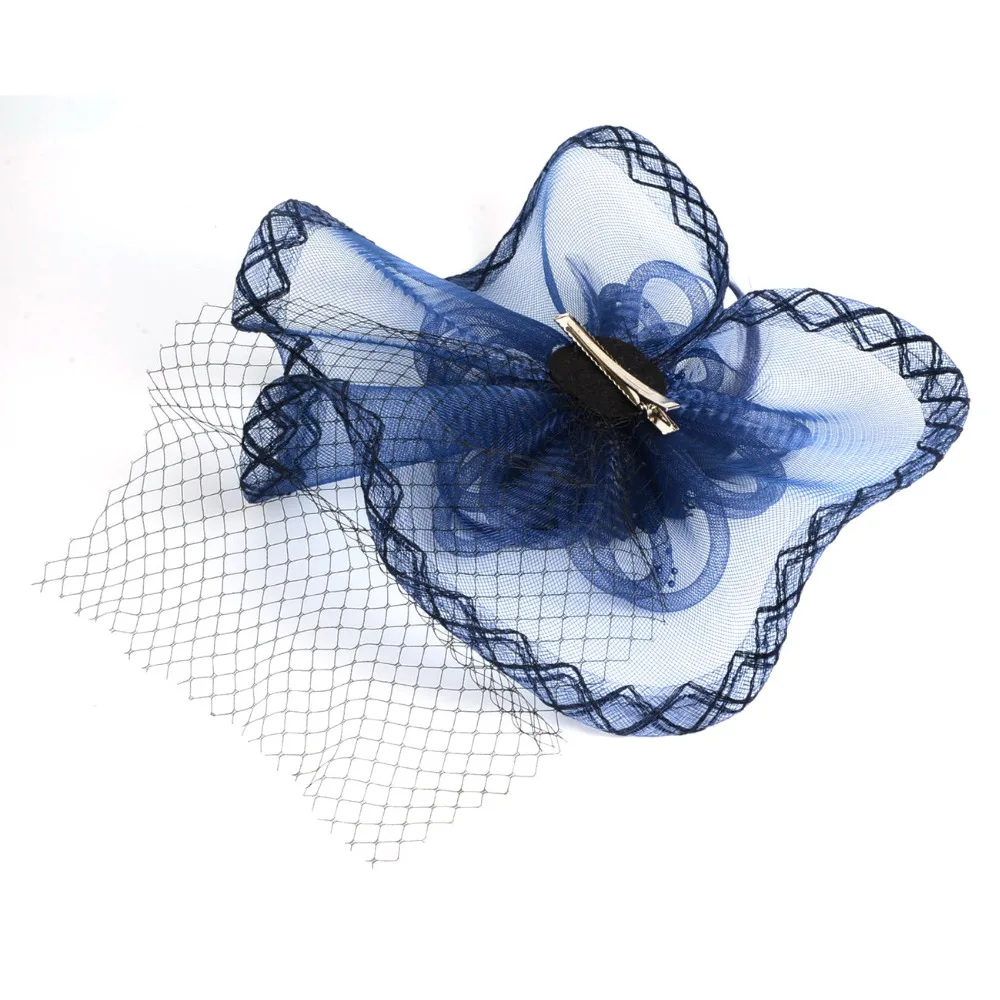 Привлекательные Свадебные вуалетки перья жесткие шляпы из пряжи заколки для