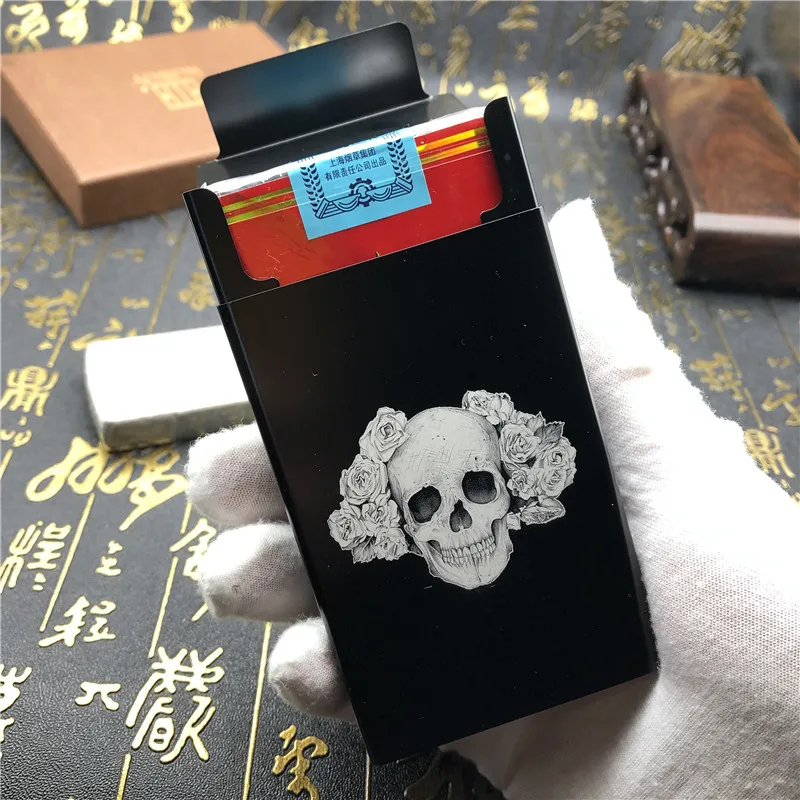 Персонализированные DIY Розовый череп тату портсигар чехол Металл с лазерной гравировкой портсигар зажигалка Мужские карманные курительные автоматические коробки