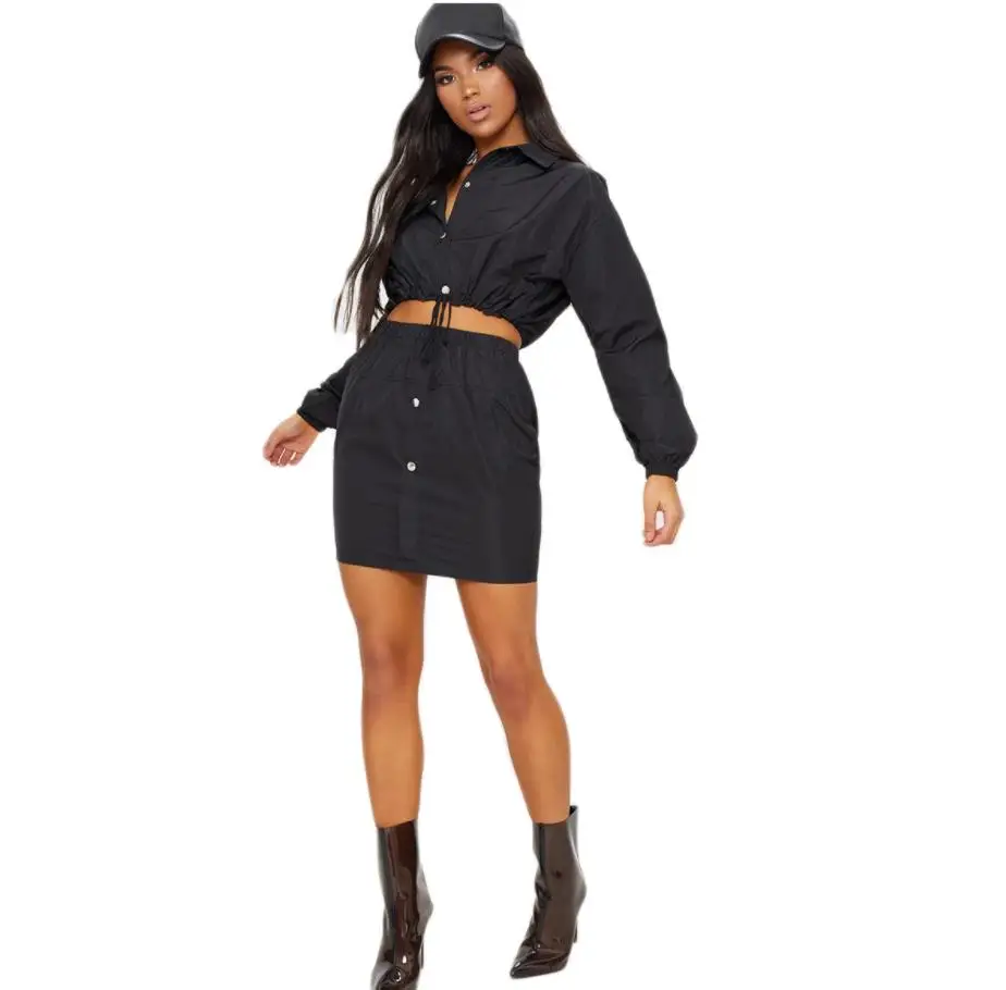 Fashion Reflective Zipper Women Two Pieces Sets 2018 Autumn Short Skirts Zip Pockets Female | Женская одежда