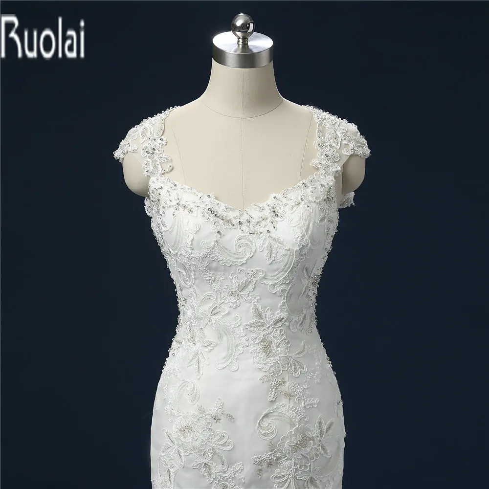 2016 New Arrival Sexy Lace Applique Cap Sleeves Open Back Mermaid Formal Long Church Wedding Dresses Bridal Gown | Свадьбы и