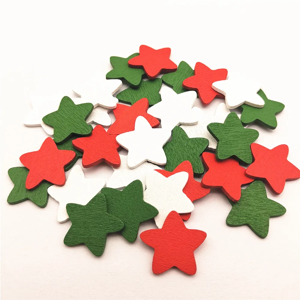 

100pcs 18mm Wood Stars Embellishments Wedding Christmas Crafts Chips Cardmaking Toppers Scrapbooking 12 Colors