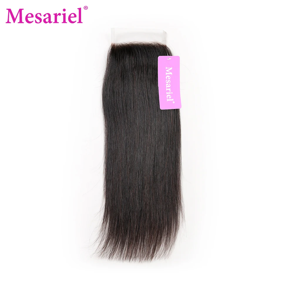 Mesariel 5X5 Transparent Lace Closure Malaysian Straight Human Hair Swiss Non-Remy Natural Color | Шиньоны и парики