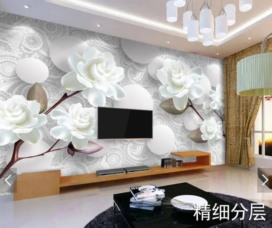 

3D Embossed White Flower Wall Papers for Walls 3 D Mural Wallpaper for Living Room Bedroom Backdrop Wallpapers Contact Paper