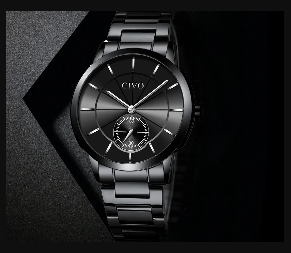 Reloj CIVO quartz watches mens fashion sport dial waterproof wirst watches top brand luxury steel strap man watches montre homme