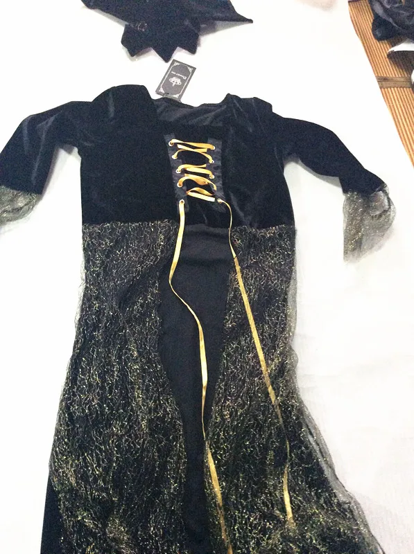 

Free shipping girl kid witch vampire Costume Dress+hat Cosplay Costumes party stage set 95-135cm Halloween kids black ouytfit