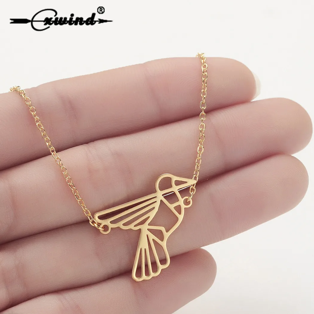 

Cxwind Cute Hummingbirds Birds Pendant Necklace For Women Luxury Stainless Steel Geometric Animal Choker collares Jewelry