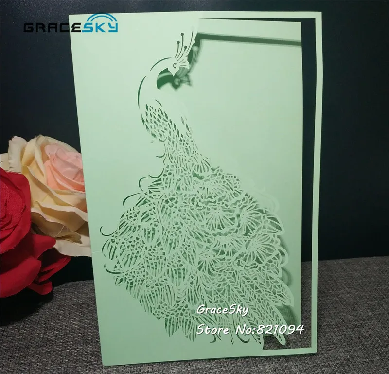 50pcs free shipping New Laser cut Hollow Elegance Phoenix paper Wedding invitation cards with inner sheet RSVP | Дом и сад