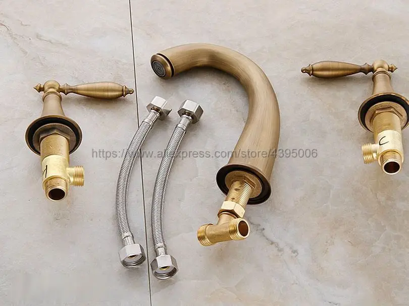 Antique Brass Dual Handle Widespread Bathtub Mixer Faucet Set Deck Mount Bathroom Tub Basin Sink Fauce Bnf198 | Обустройство дома